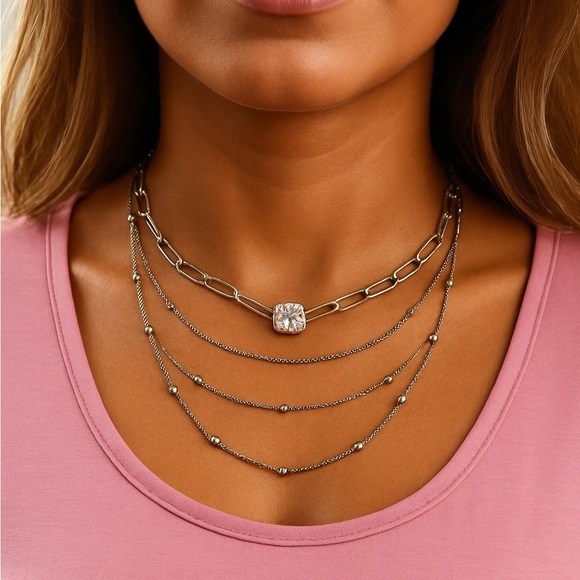 Elegant Silver Layered Necklace - Picture 1 of 4